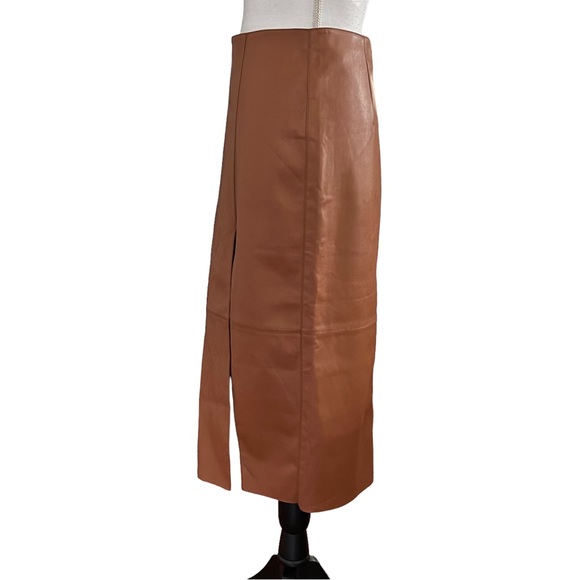 Forever 21 Faux Leather High Waisted Pencil Skirt Women’s SZ Large in Camel - Picture 5 of 9